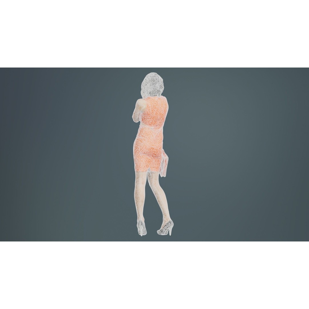 Woman in Orange Dress 3D Model – Low Poly Character, FBX, Blender - View 12
