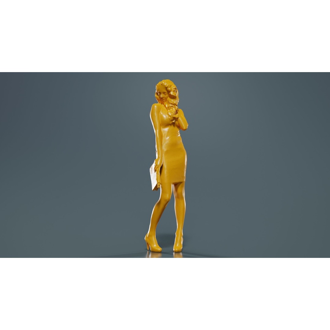 Woman in Orange Dress 3D Model – Low Poly Character, FBX, Blender - View 14