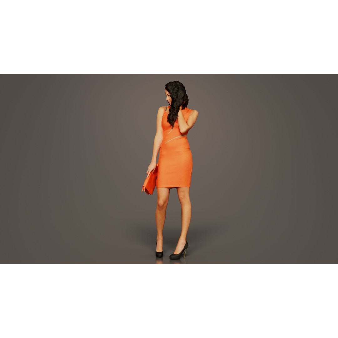 Woman in Orange Dress 3D Model – Low Poly Character, FBX, Blender - View 5