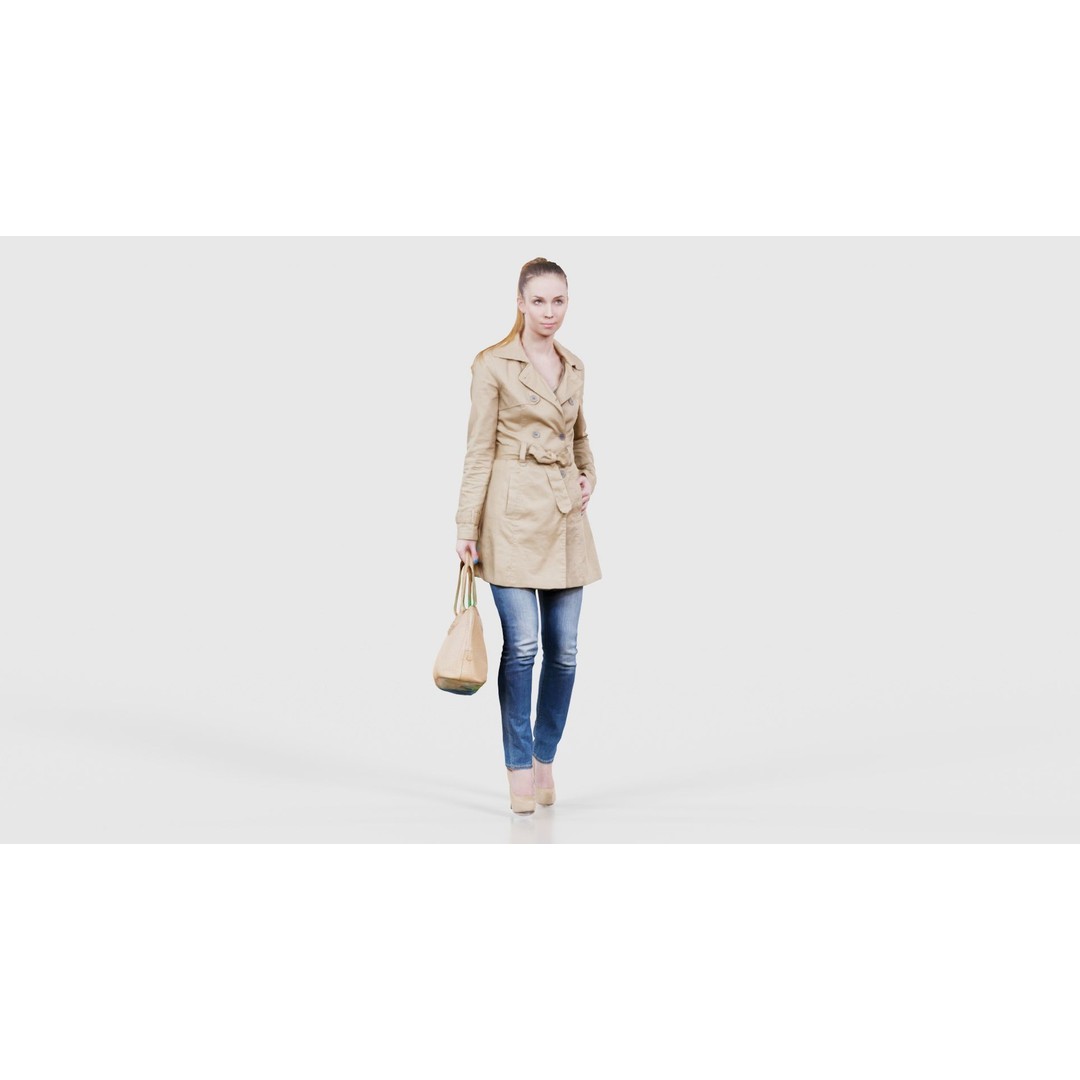 Woman in Coat 3D Model – Low Poly Character with Bag, Game Ready