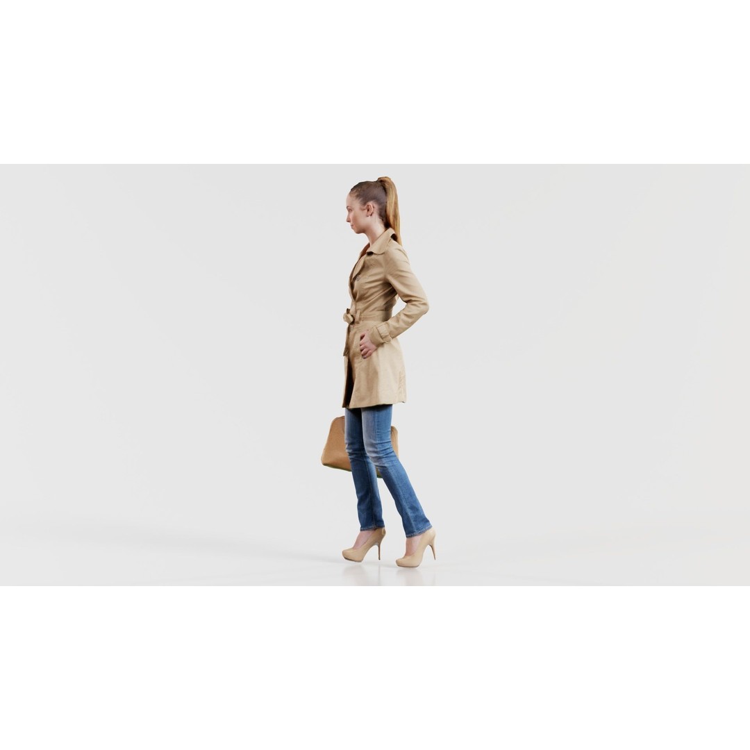 Woman in Coat 3D Model – Low Poly Character with Bag, Game Ready - View 10