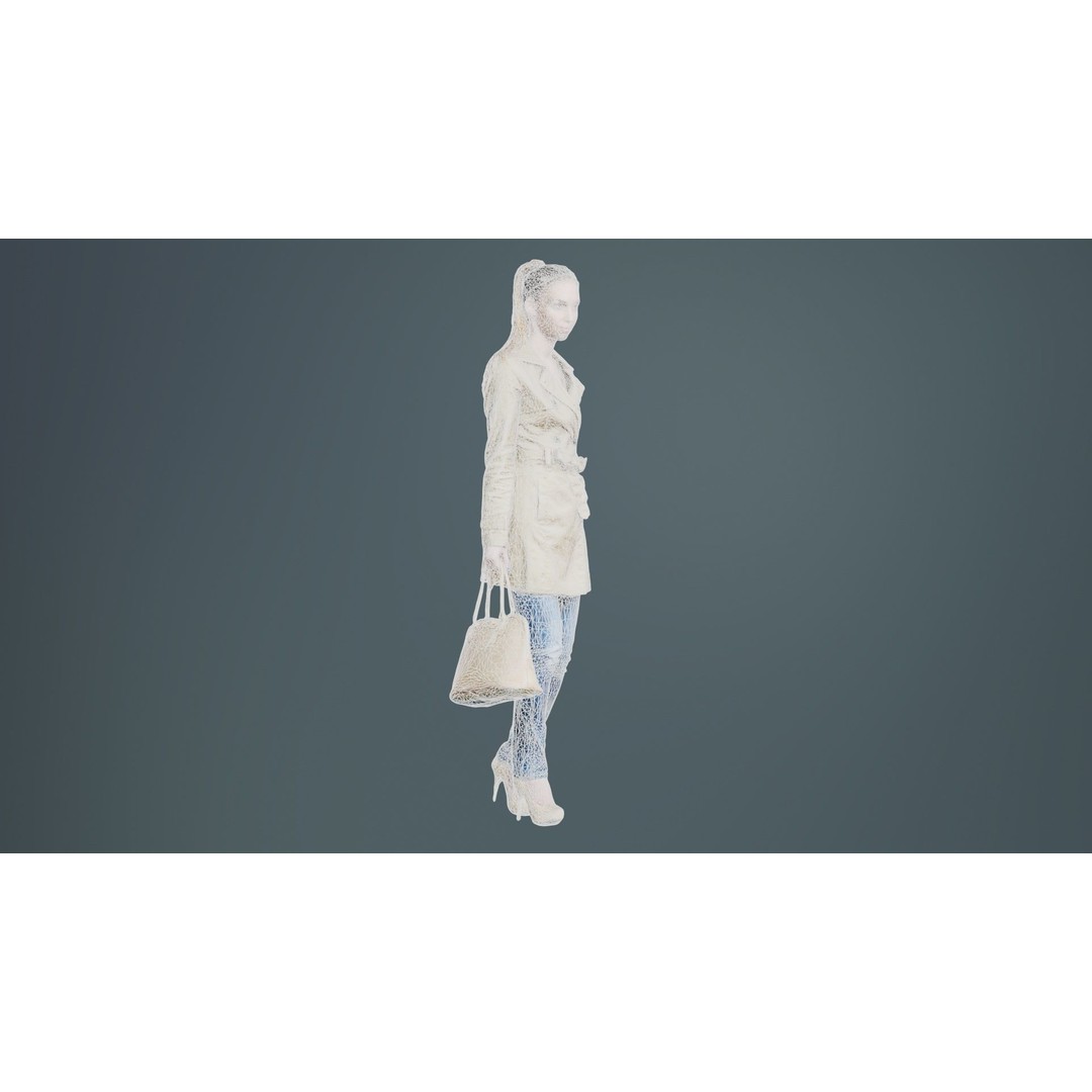 Woman in Coat 3D Model – Low Poly Character with Bag, Game Ready - View 11