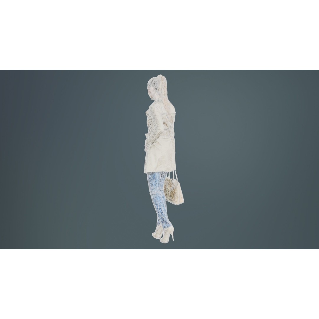 Woman in Coat 3D Model – Low Poly Character with Bag, Game Ready - View 12