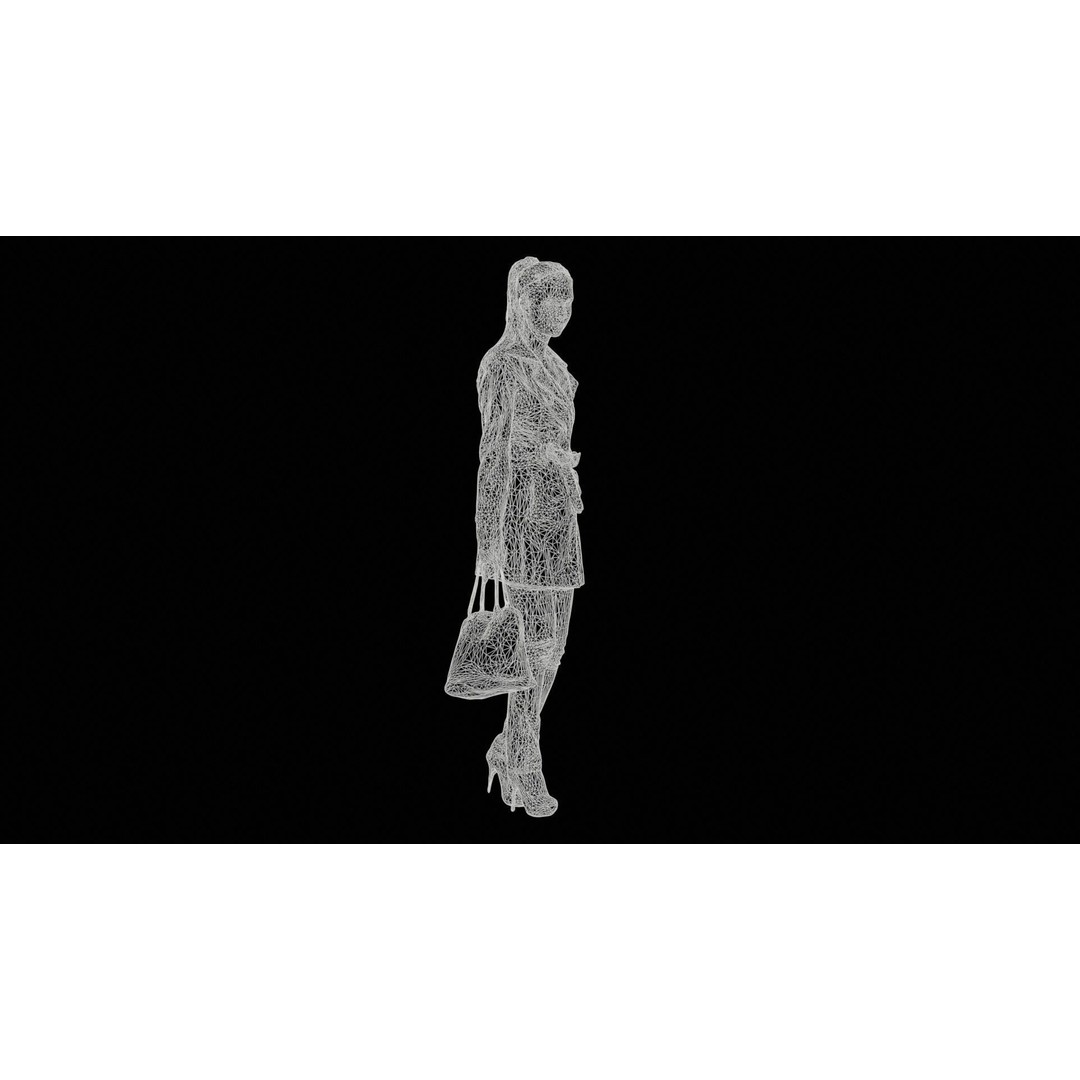 Woman in Coat 3D Model – Low Poly Character with Bag, Game Ready - View 13
