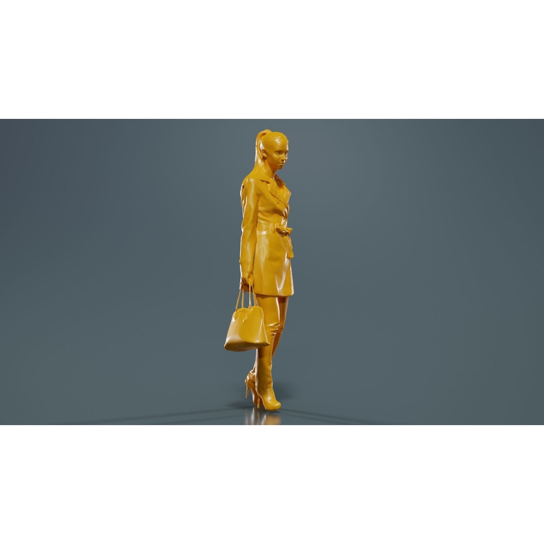 Woman in Coat 3D Model – Low Poly Character with Bag, Game Ready - View 14