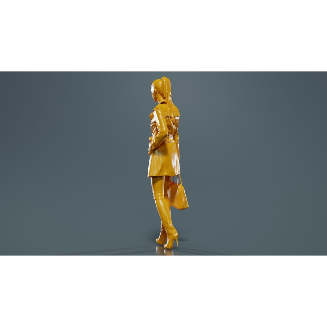 Woman in Coat 3D Model – Low Poly Character with Bag, Game Ready - View 15