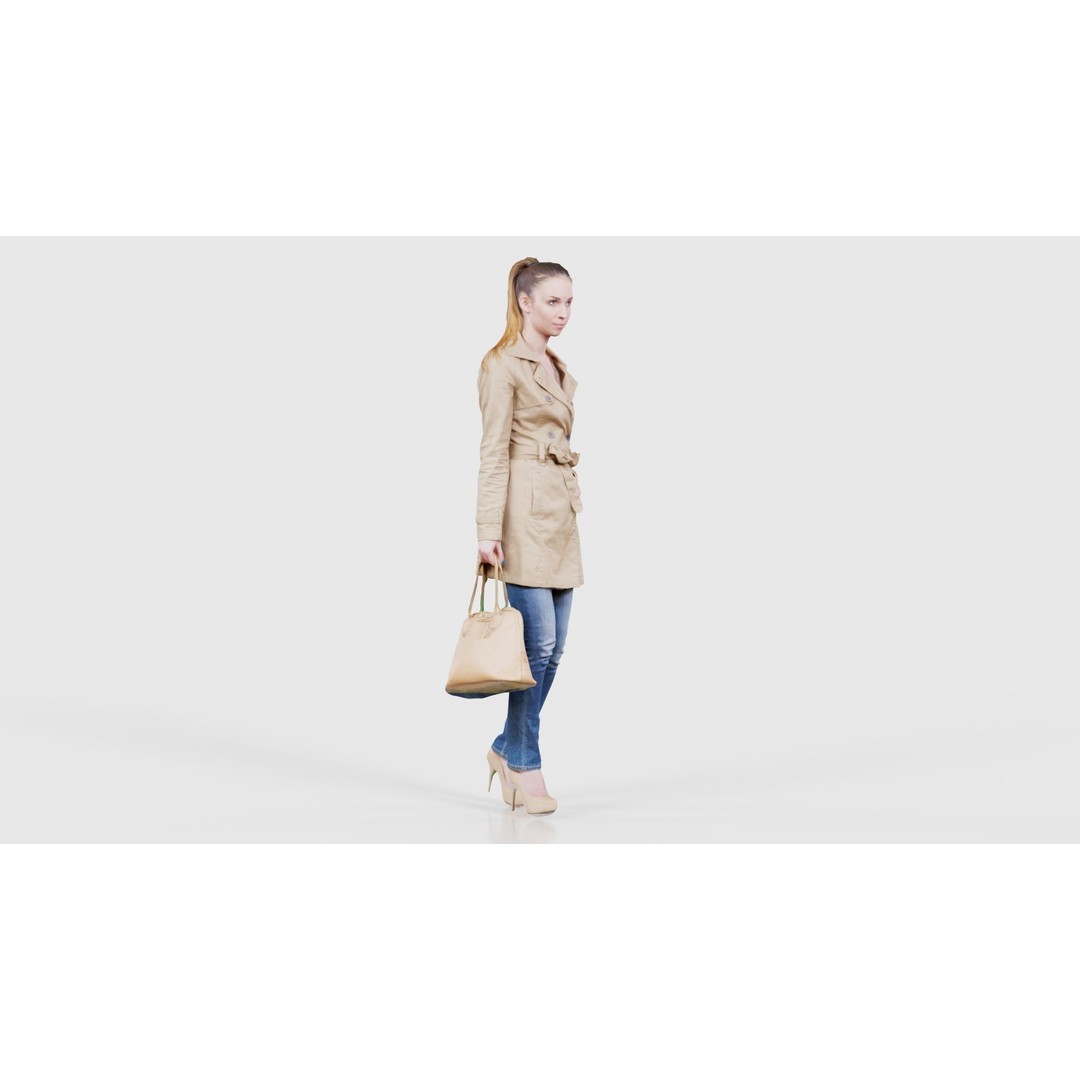 Woman in Coat 3D Model – Low Poly Character with Bag, Game Ready - View 17