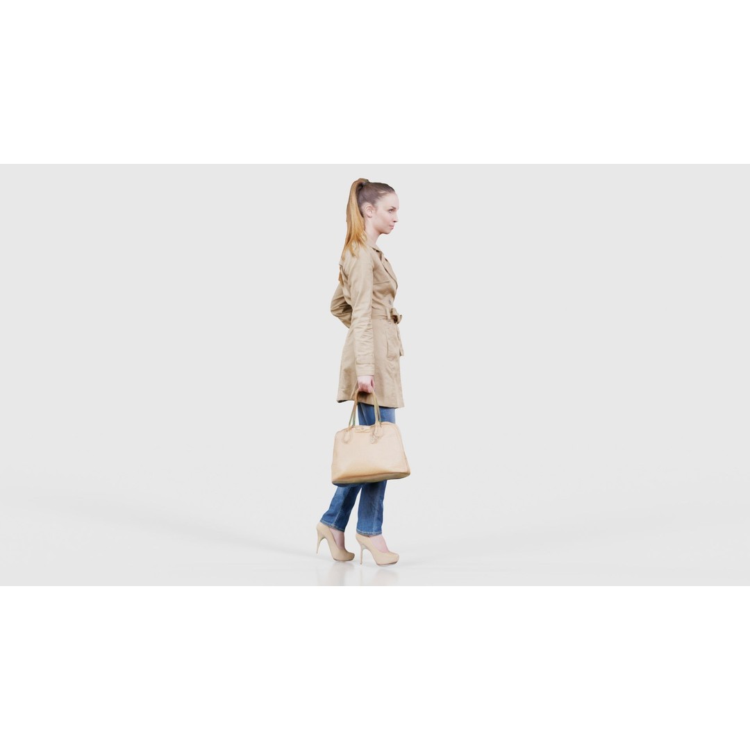 Woman in Coat 3D Model – Low Poly Character with Bag, Game Ready - View 18