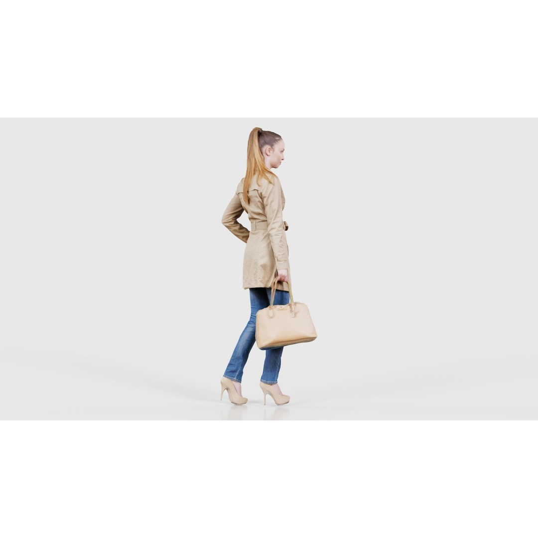 Woman in Coat 3D Model – Low Poly Character with Bag, Game Ready - View 19