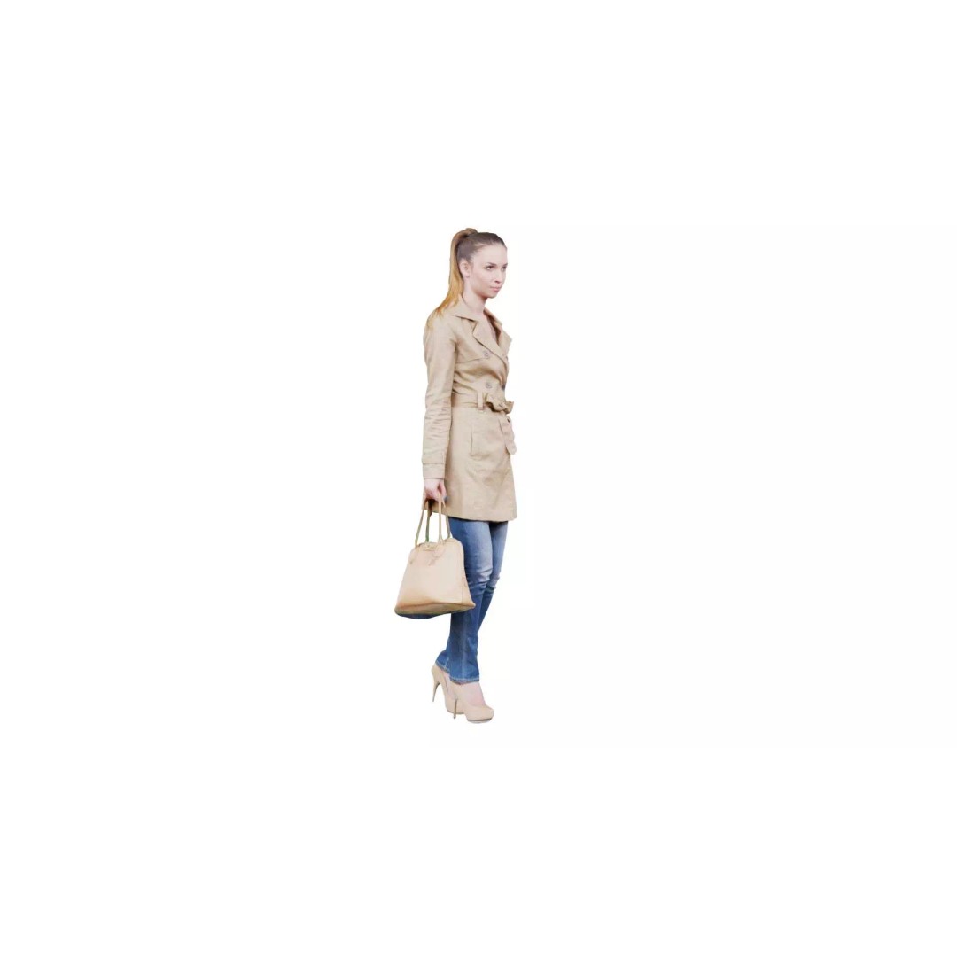 Woman in Coat 3D Model – Low Poly Character with Bag, Game Ready - View 2