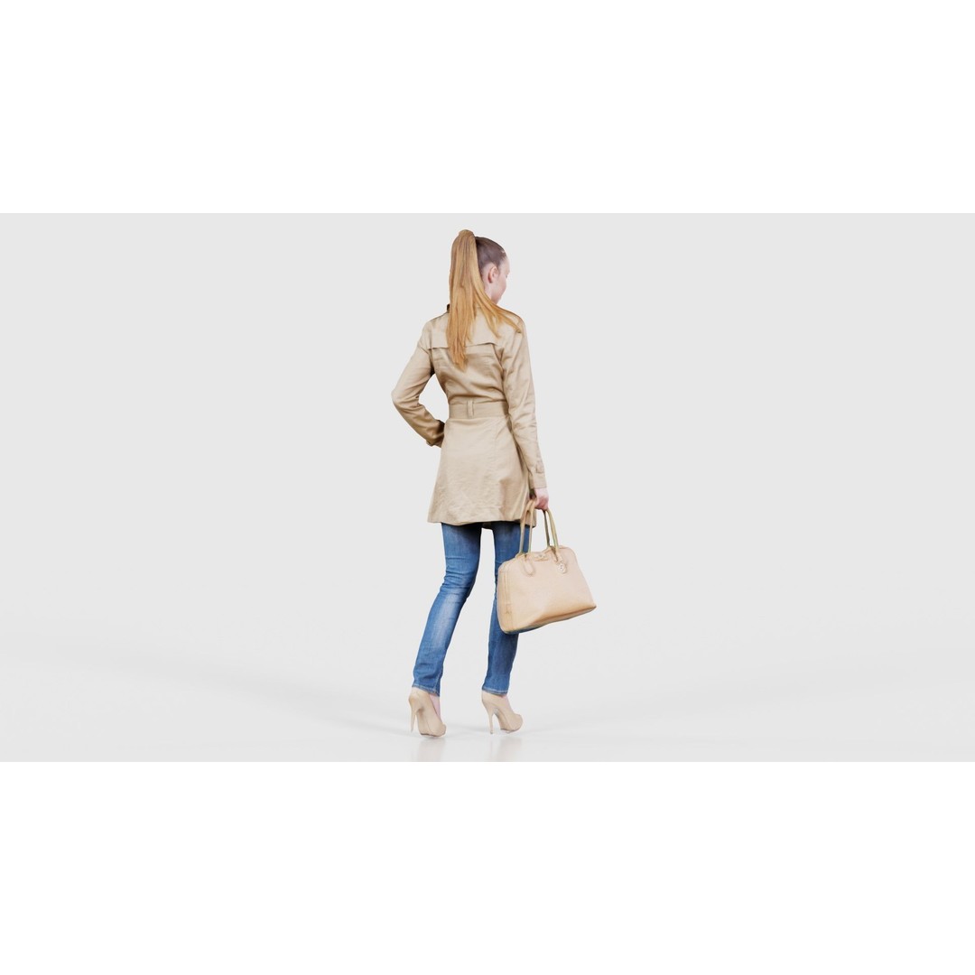 Woman in Coat 3D Model – Low Poly Character with Bag, Game Ready - View 20