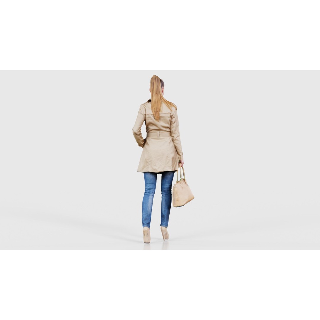 Woman in Coat 3D Model – Low Poly Character with Bag, Game Ready - View 21