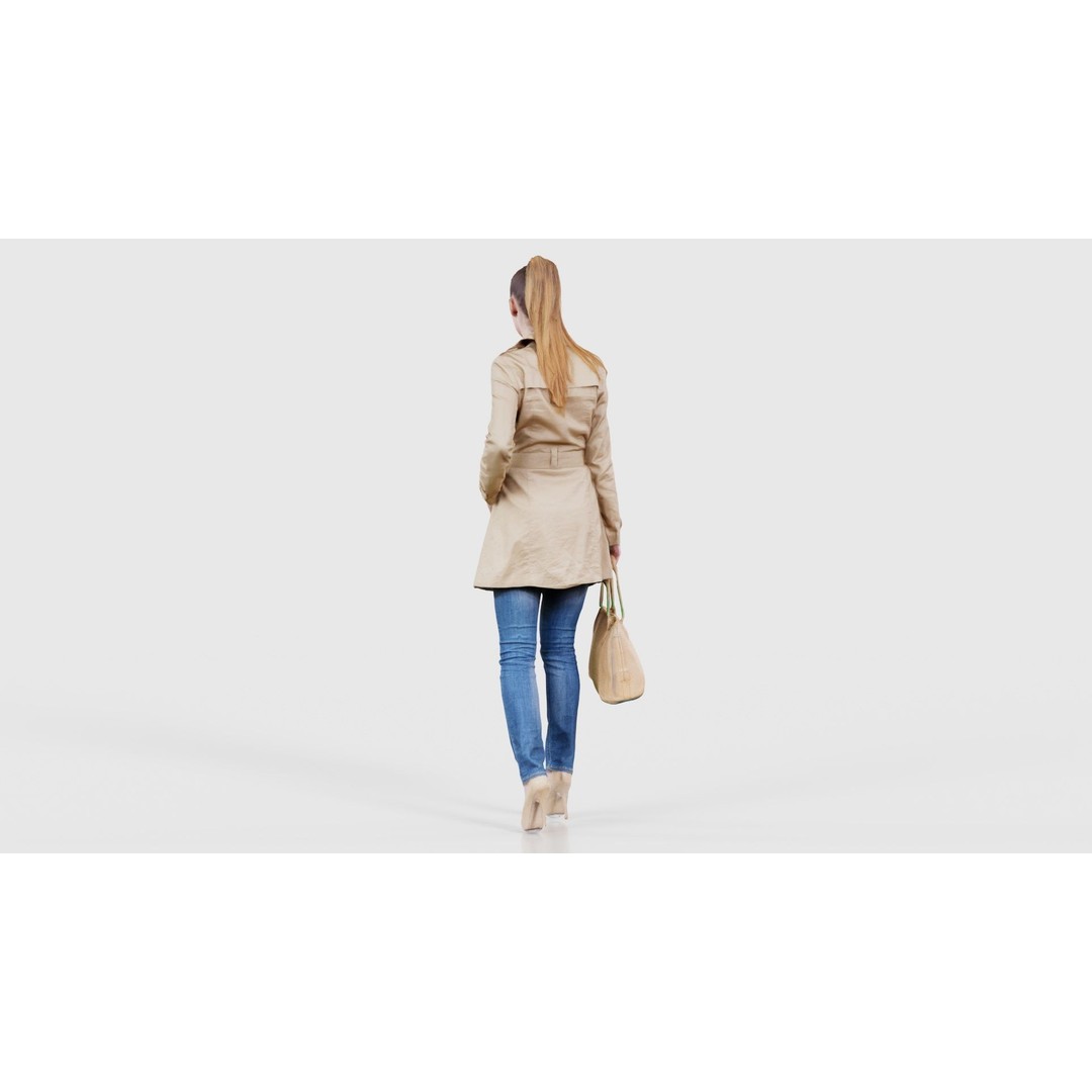 Woman in Coat 3D Model – Low Poly Character with Bag, Game Ready - View 22
