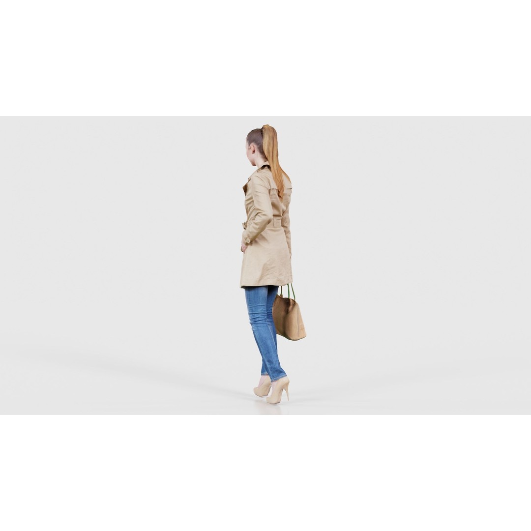 Woman in Coat 3D Model – Low Poly Character with Bag, Game Ready - View 23