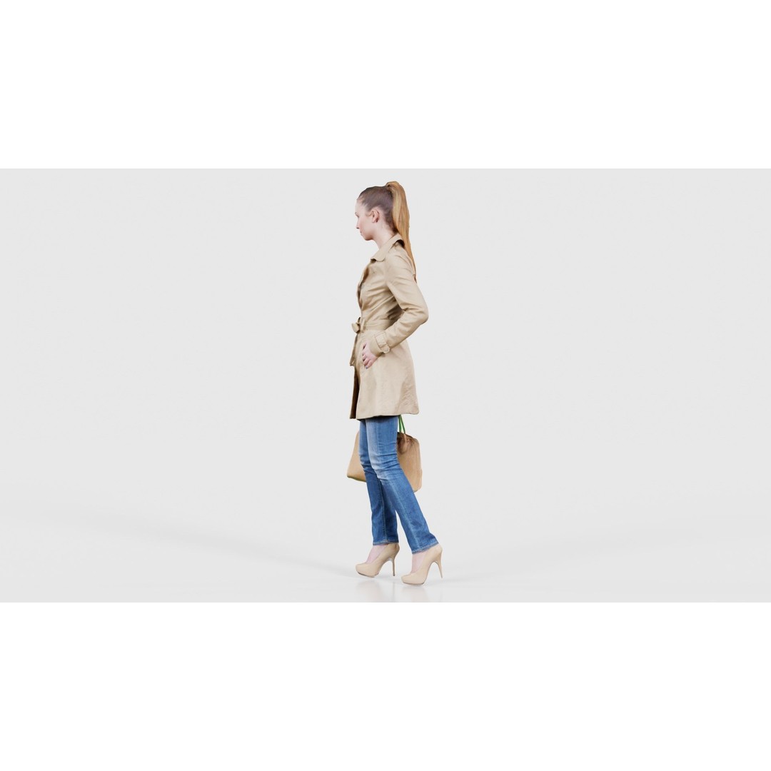 Woman in Coat 3D Model – Low Poly Character with Bag, Game Ready - View 24