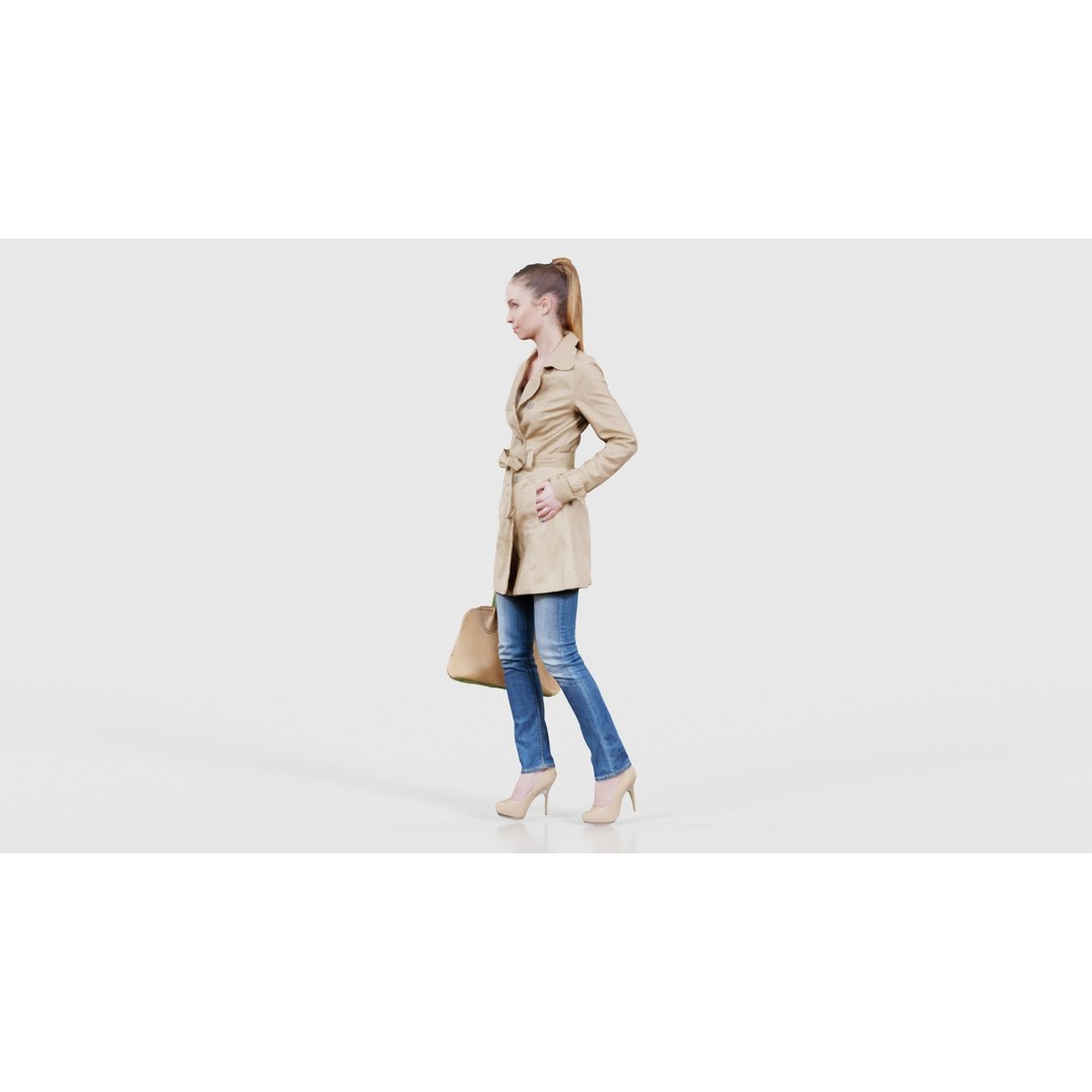 Woman in Coat 3D Model – Low Poly Character with Bag, Game Ready - View 25