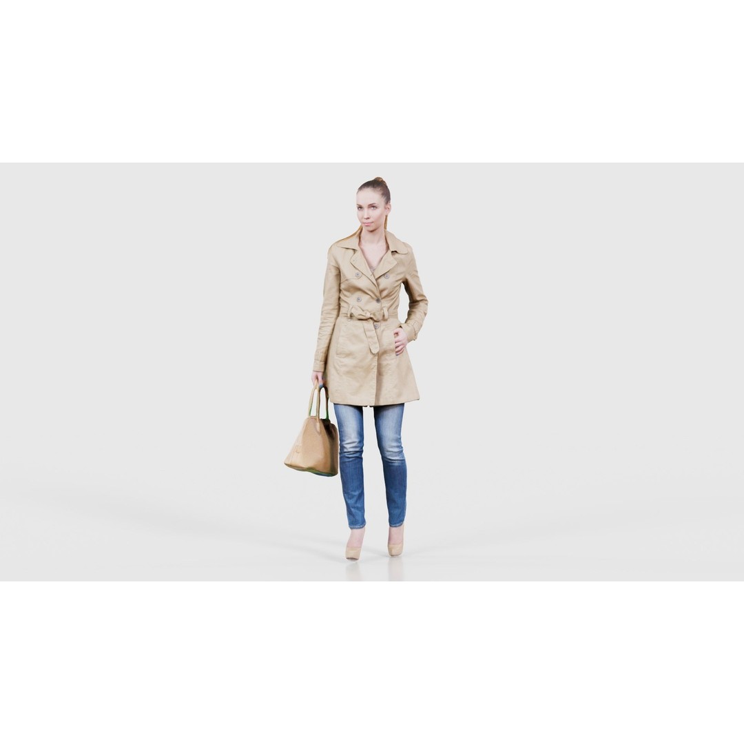 Woman in Coat 3D Model – Low Poly Character with Bag, Game Ready - View 27
