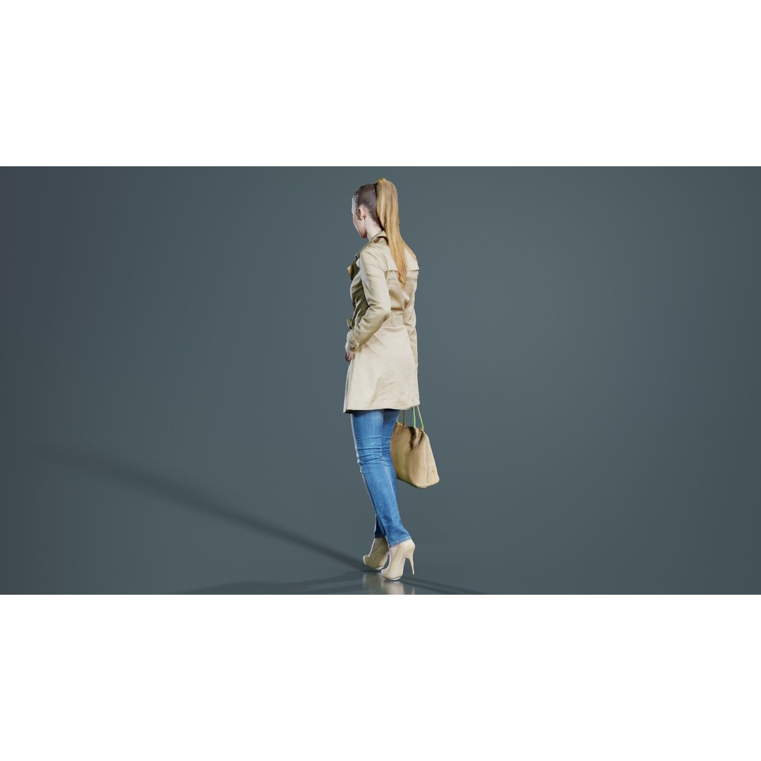 Woman in Coat 3D Model – Low Poly Character with Bag, Game Ready - View 6