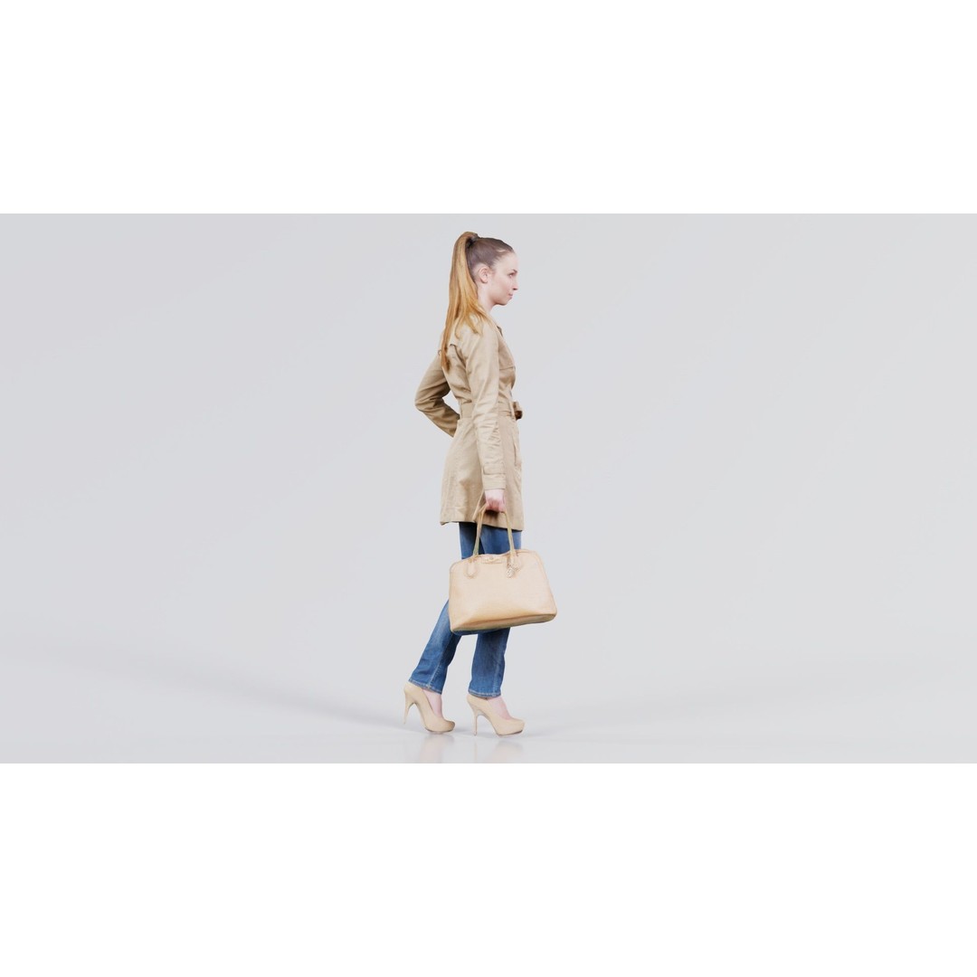 Woman in Coat 3D Model – Low Poly Character with Bag, Game Ready - View 8