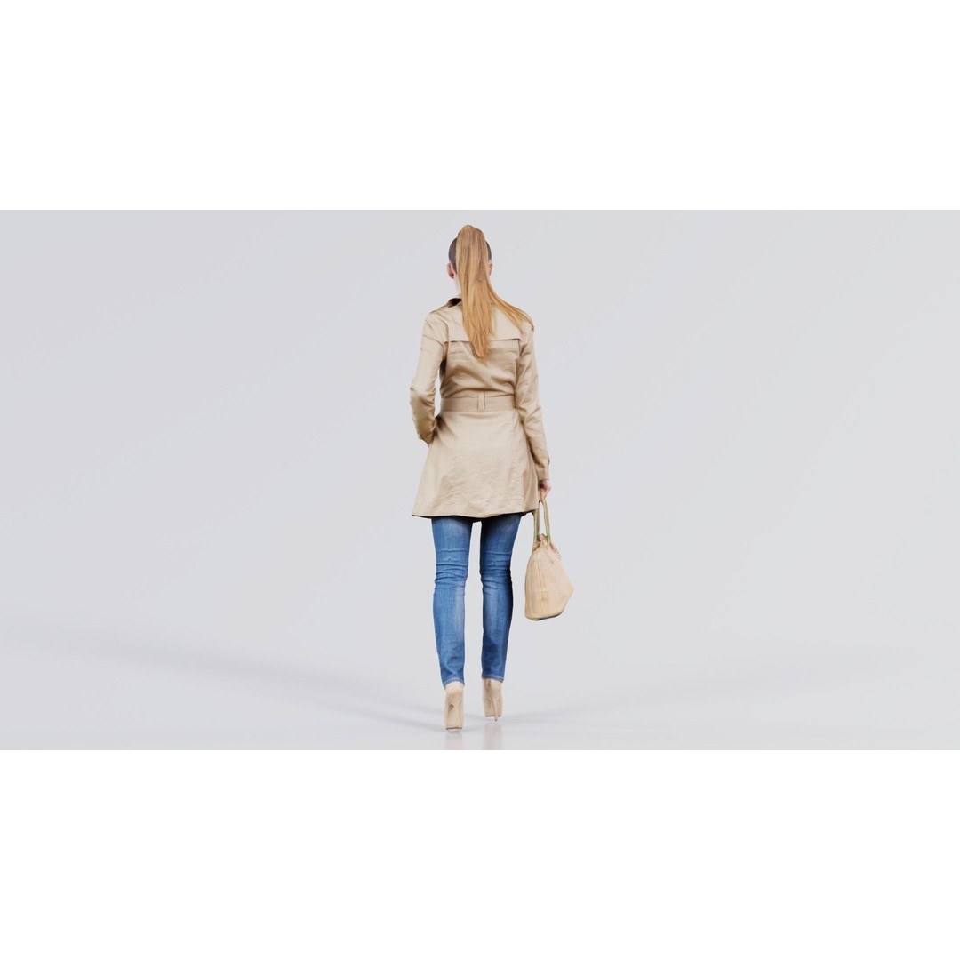 Woman in Coat 3D Model – Low Poly Character with Bag, Game Ready - View 9
