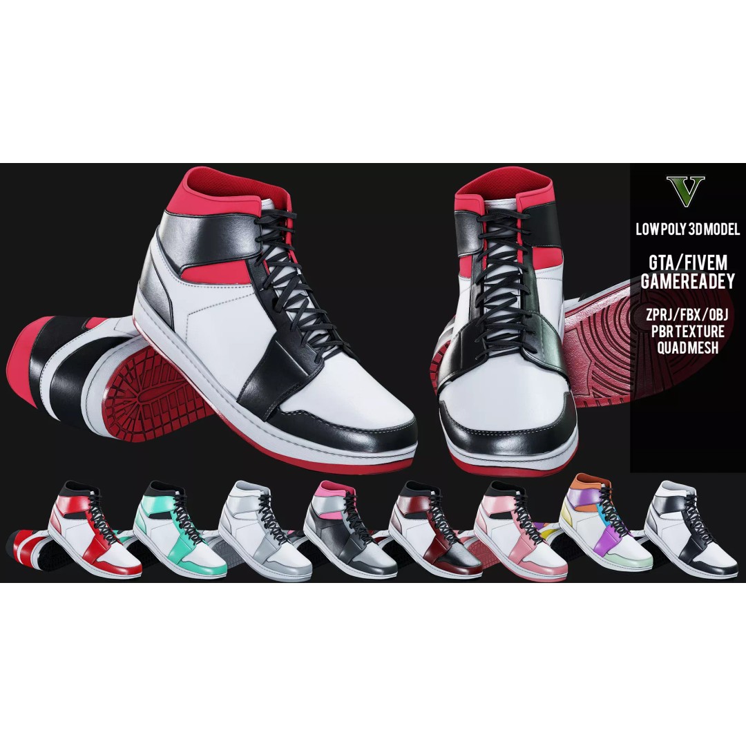 Nike Air Jordan 1 Mid 3D Model – Low-Poly Game Asset, FBX, OBJ, Blender - View 2