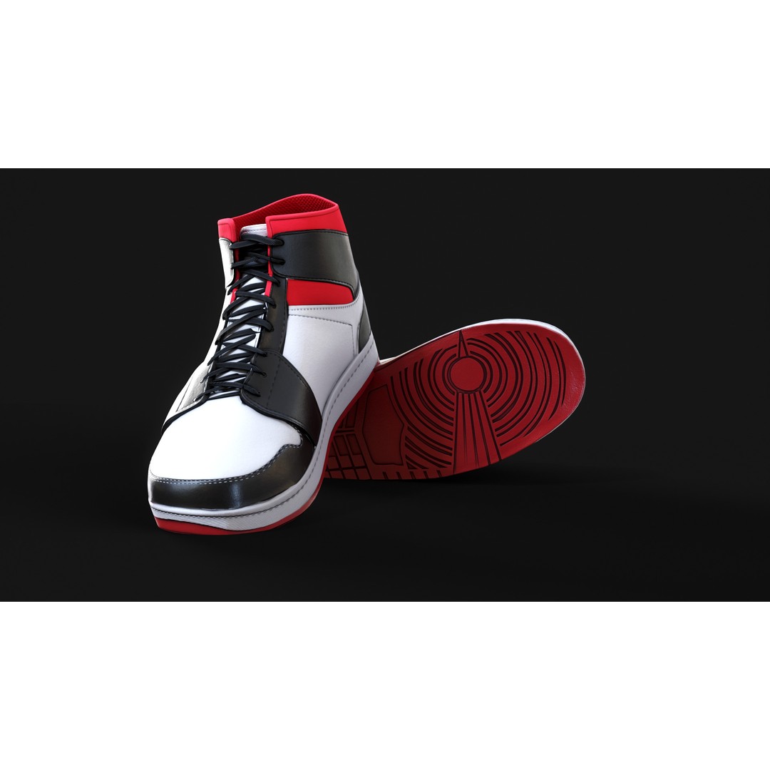 Nike Air Jordan 1 Mid 3D Model – Low-Poly Game Asset, FBX, OBJ, Blender - View 3