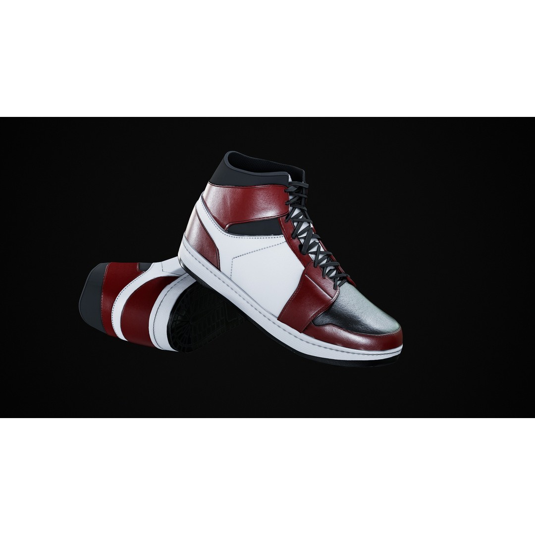 Nike Air Jordan 1 Mid 3D Model – Low-Poly Game Asset, FBX, OBJ, Blender - View 35