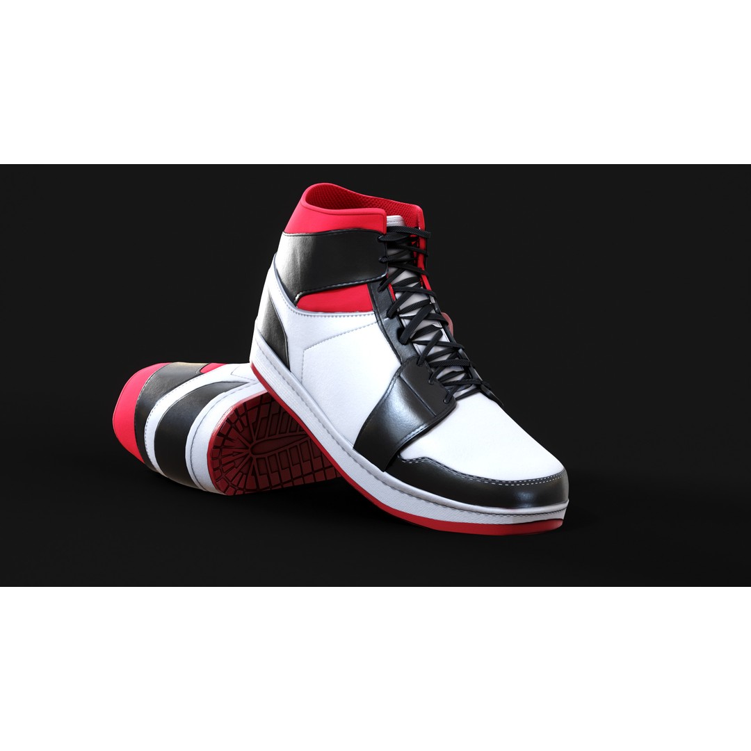 Nike Air Jordan 1 Mid 3D Model – Low-Poly Game Asset, FBX, OBJ, Blender - View 4