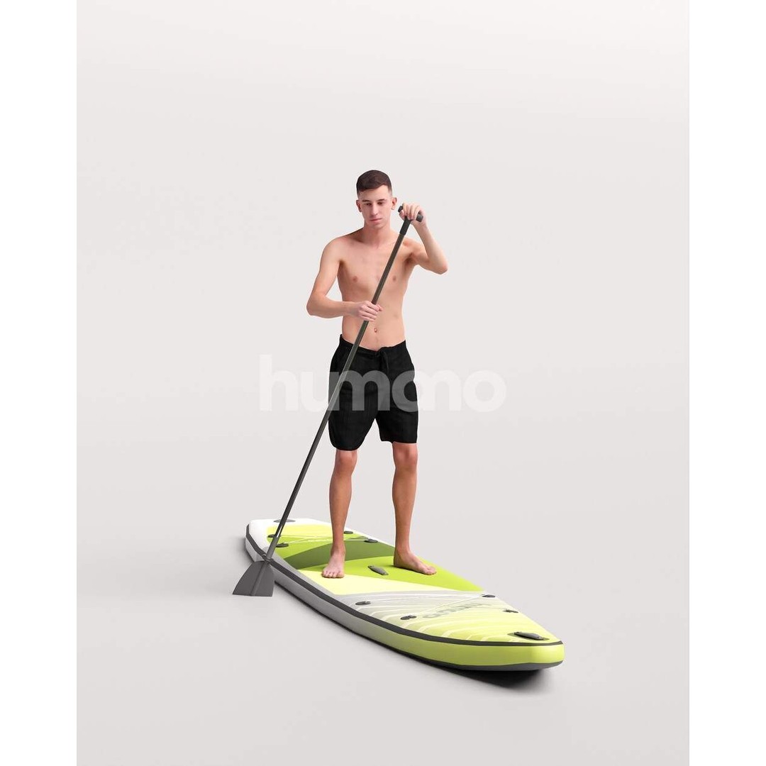 Humano Man SUP 3D Model – Realistic Posed Character, PBR Textures