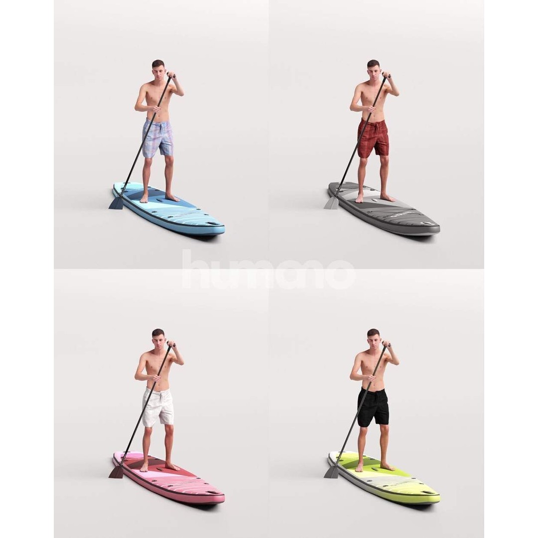 Humano Man SUP 3D Model – Realistic Posed Character, PBR Textures - View 3
