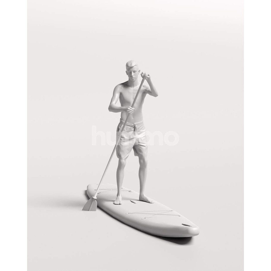 Humano Man SUP 3D Model – Realistic Posed Character, PBR Textures - View 4