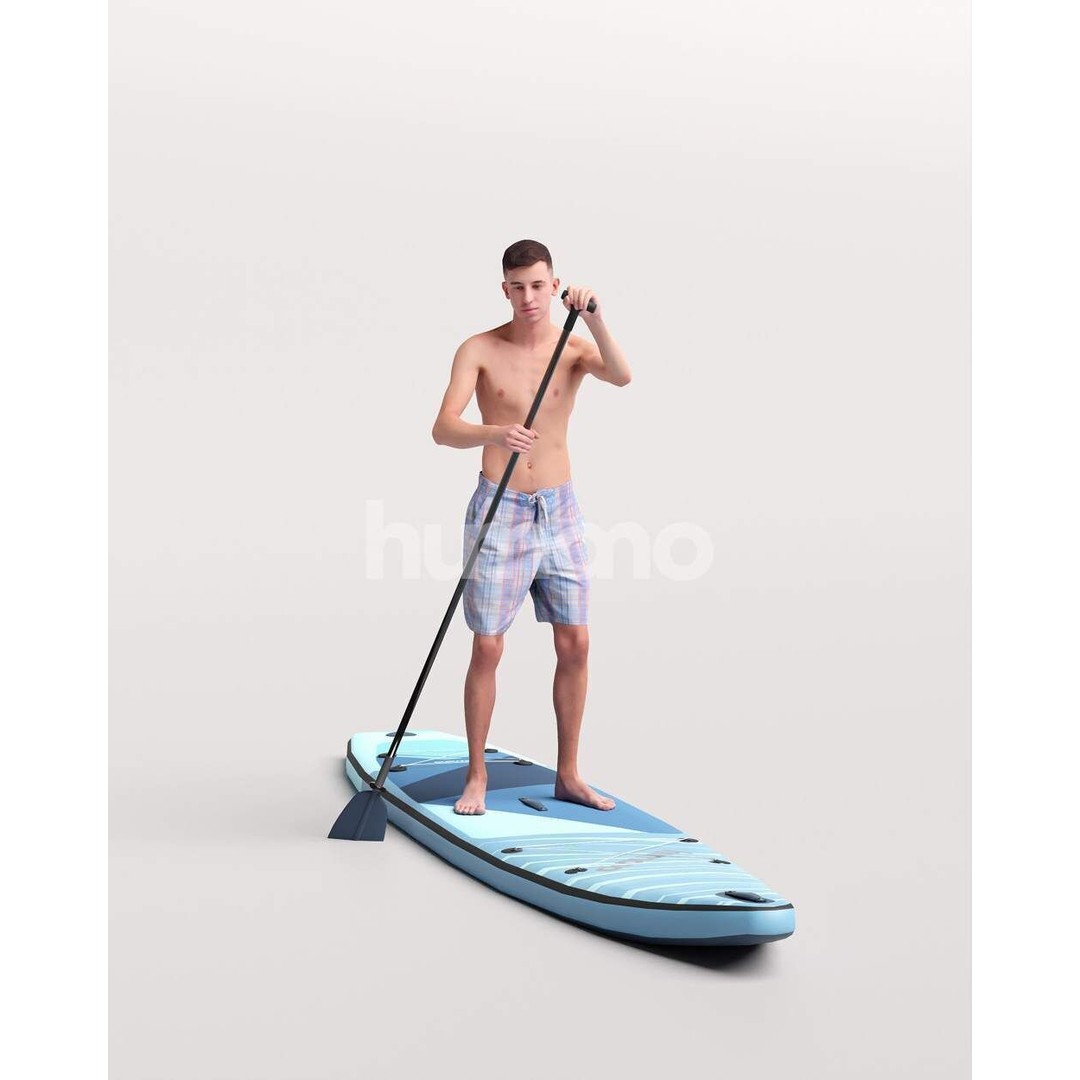 Humano Man SUP 3D Model – Realistic Posed Character, PBR Textures - View 5