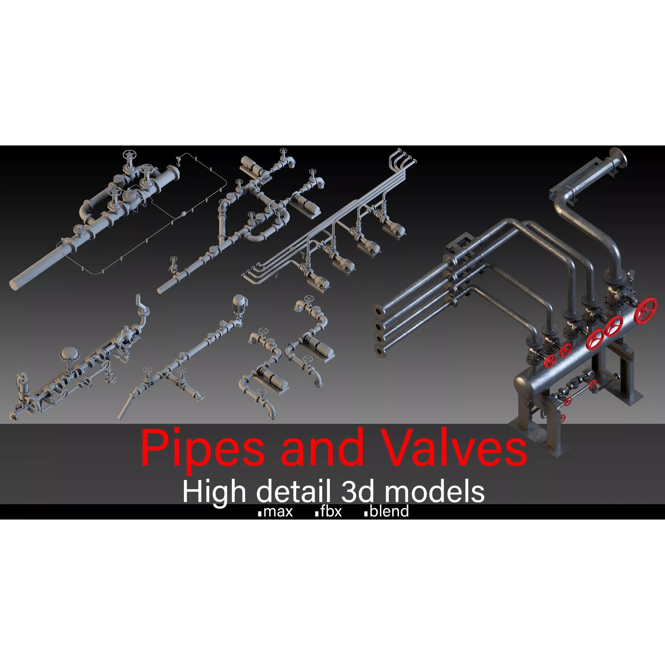 Industrial Pipes - Modular Pipeline System 3D Model - View 2