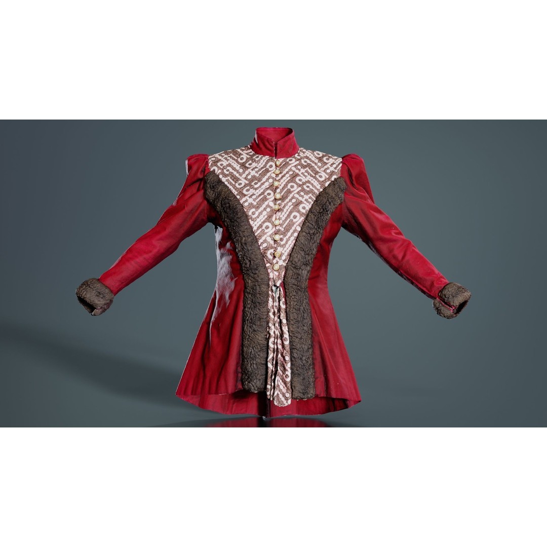 Queen Jacket 3D Model – Low Poly Outerwear with PBR Textures, FBX - View 10