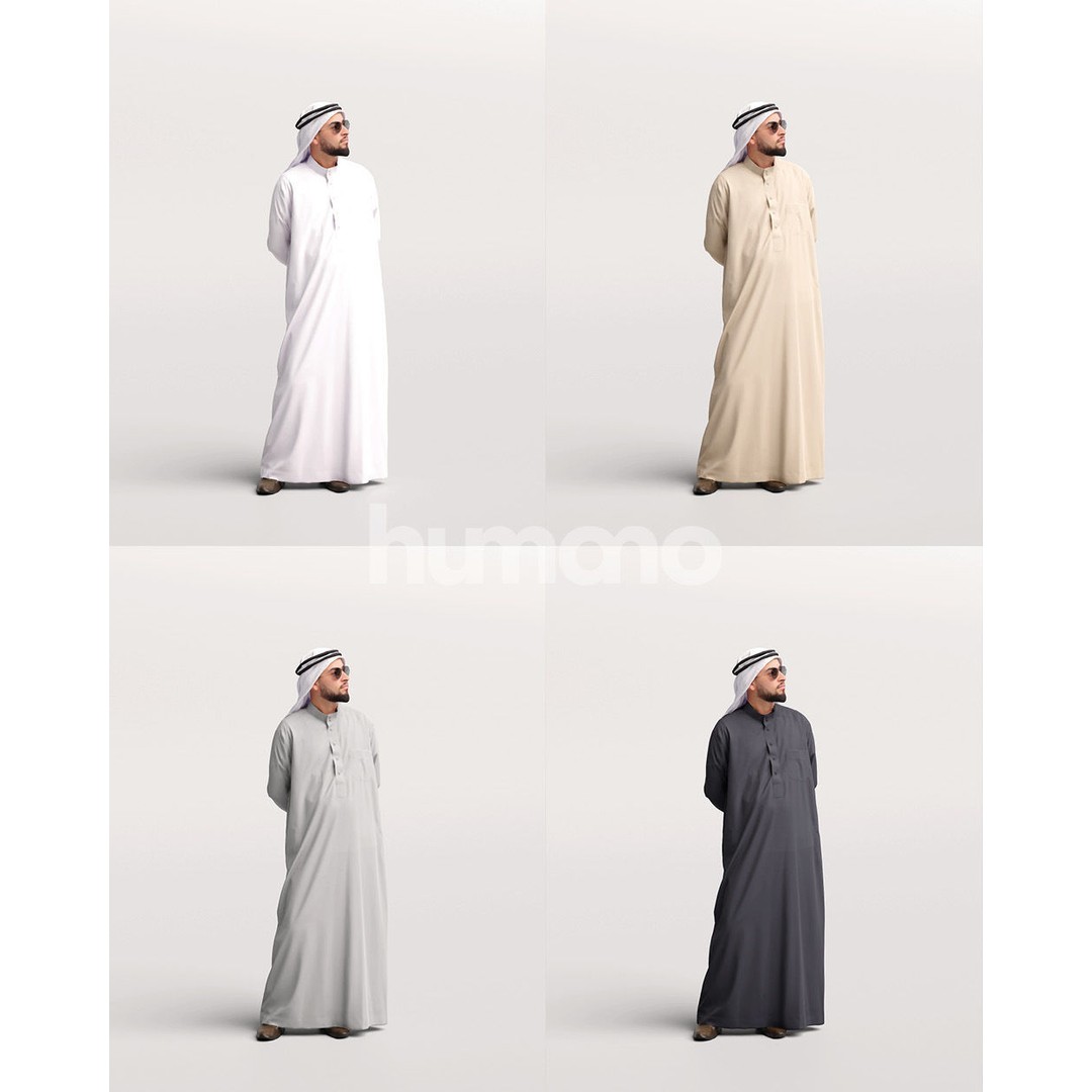 Arab Man in Thobe 3D Model – Realistic Character Asset, PBR Textures - View 14