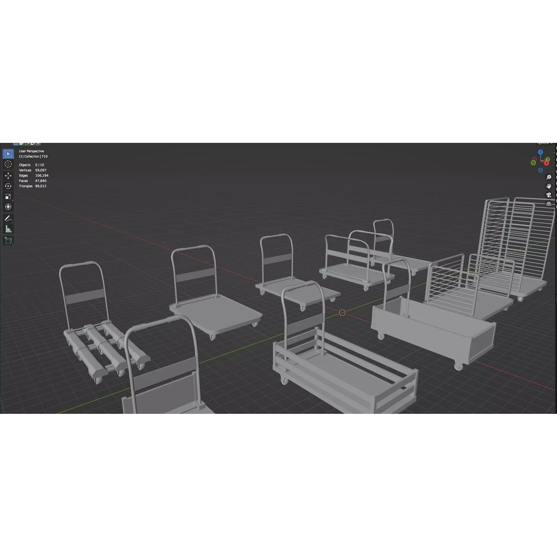 Bookshelf-Bunk Bed-Trolley Combo Pack - Low-Poly Game-Ready 3D Model - View 100