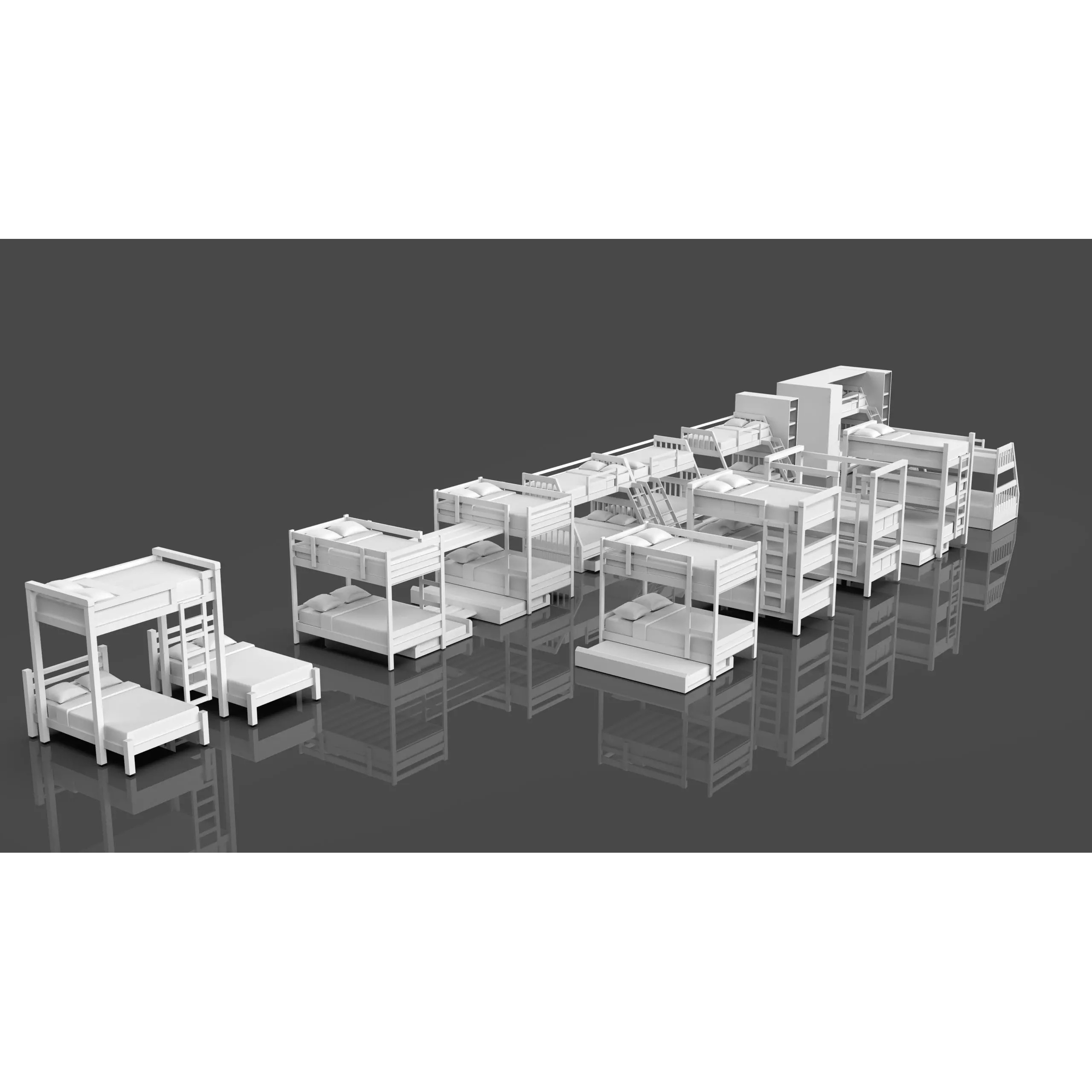Bookshelf-Bunk Bed-Trolley Combo Pack - Low-Poly Game-Ready 3D Model - View 13