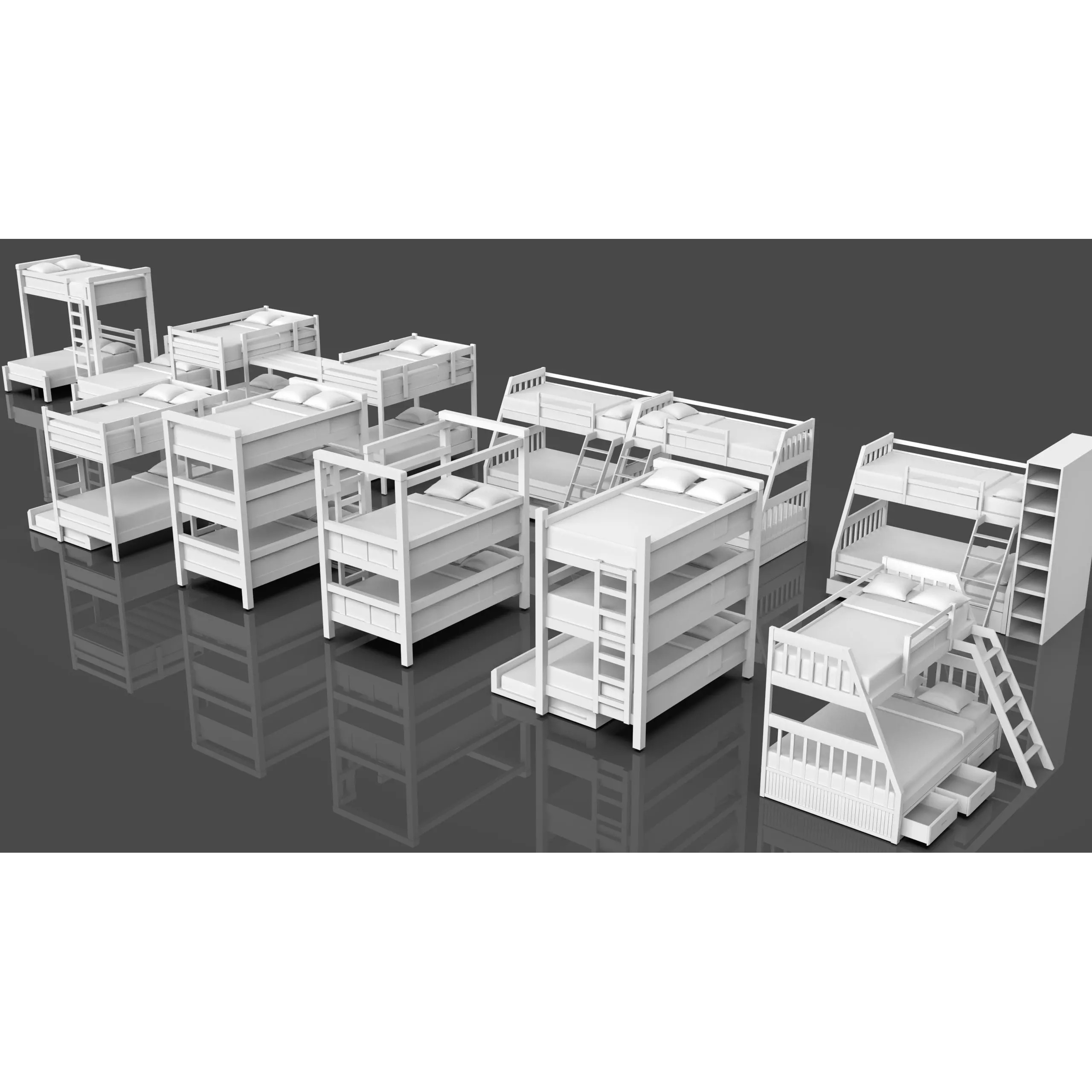 Bookshelf-Bunk Bed-Trolley Combo Pack - Low-Poly Game-Ready 3D Model - View 14