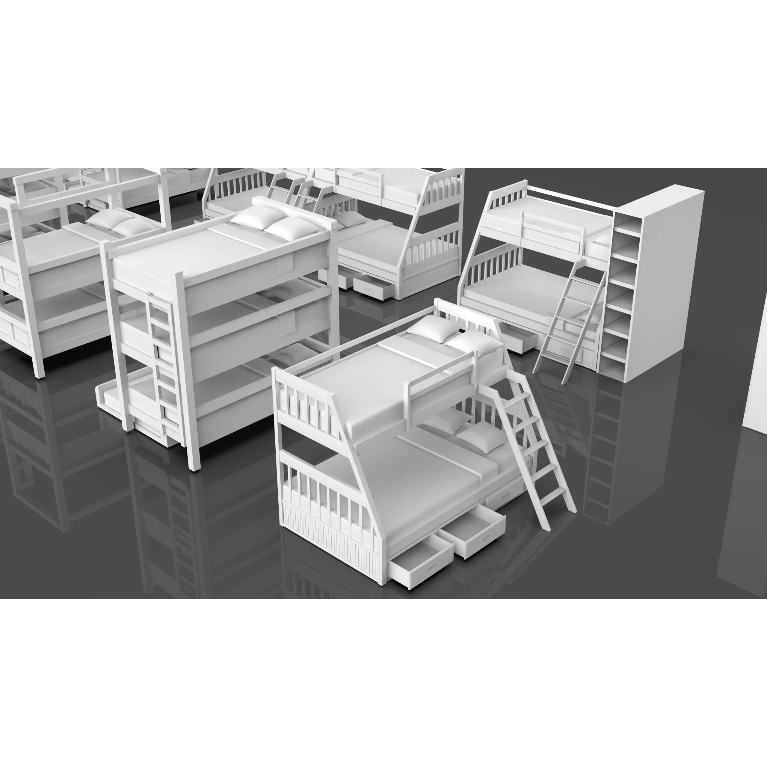 Bookshelf-Bunk Bed-Trolley Combo Pack - Low-Poly Game-Ready 3D Model - View 17