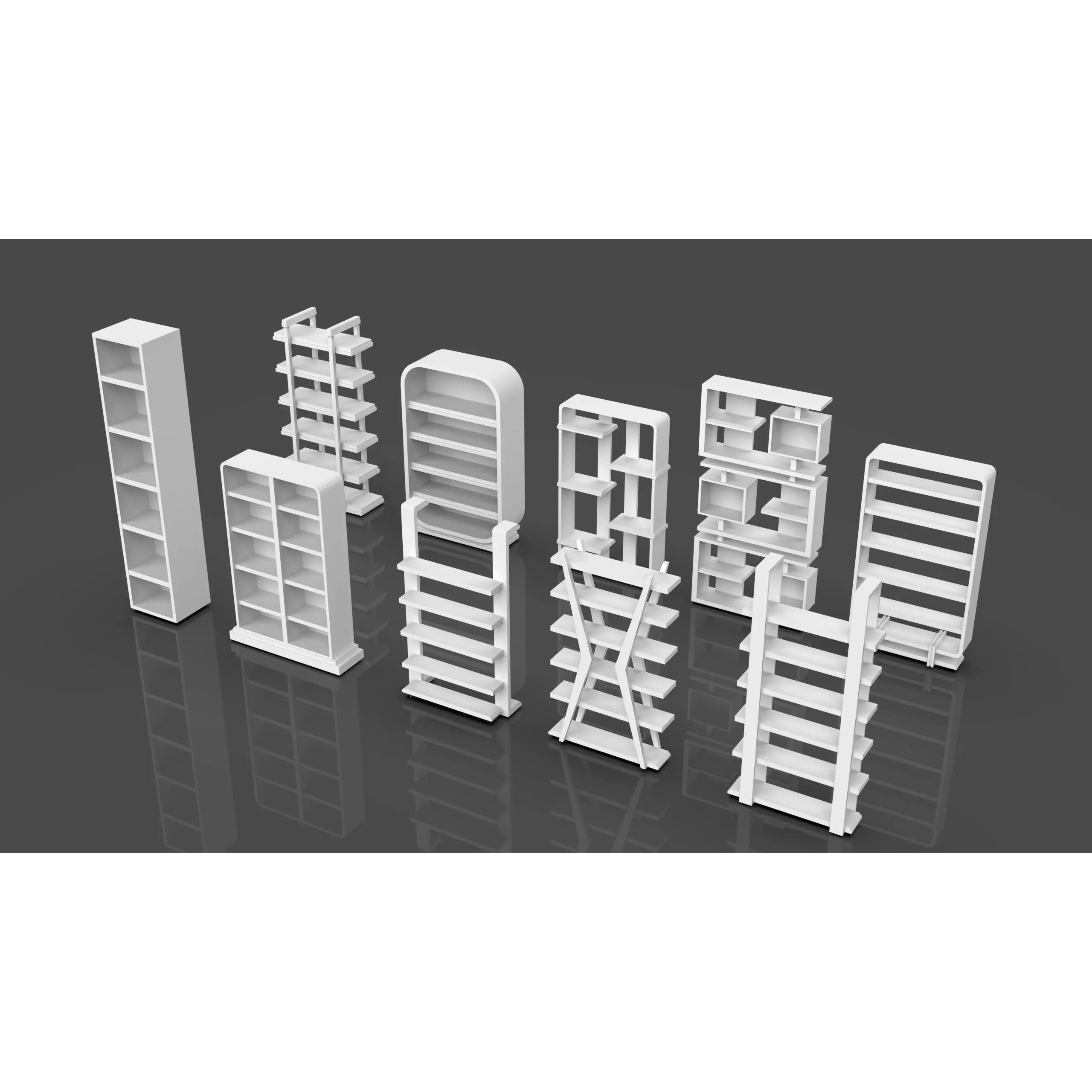 Bookshelf-Bunk Bed-Trolley Combo Pack - Low-Poly Game-Ready 3D Model - View 3