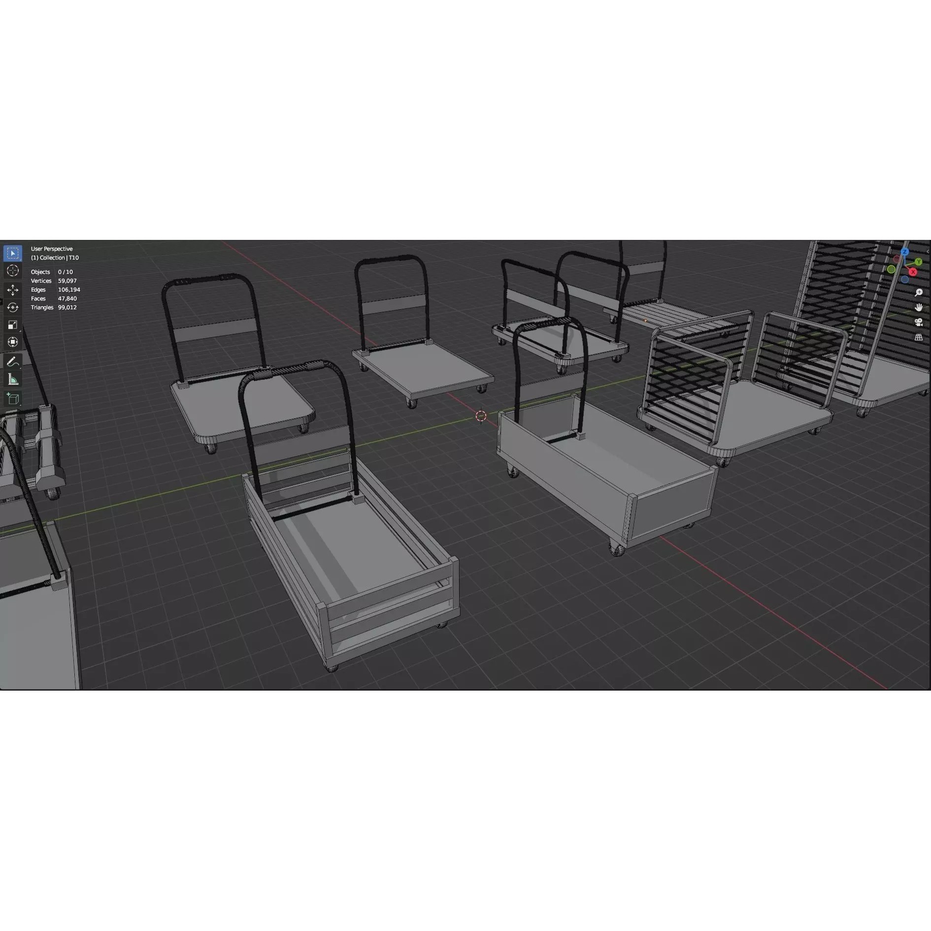 Bookshelf-Bunk Bed-Trolley Combo Pack - Low-Poly Game-Ready 3D Model - View 36