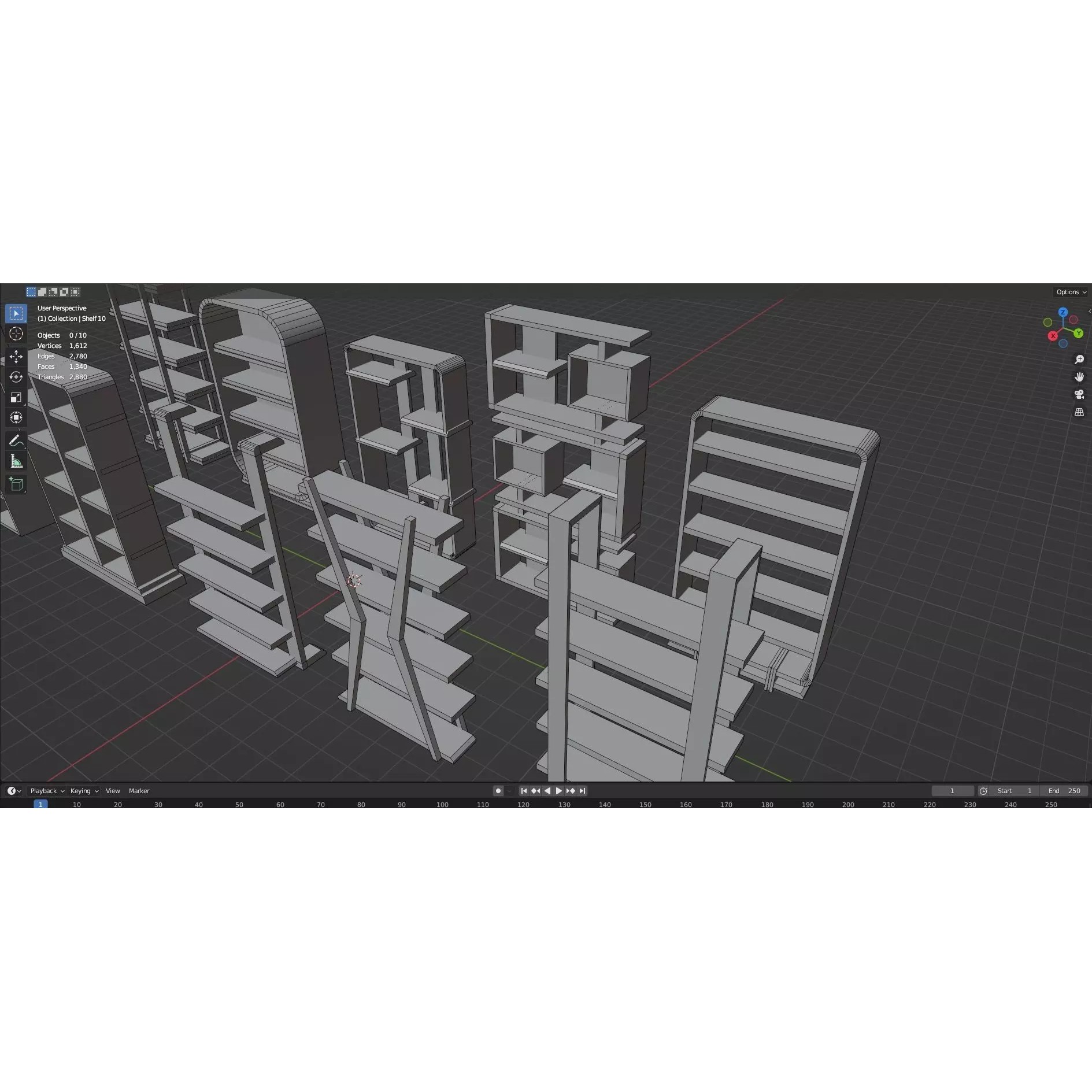 Bookshelf-Bunk Bed-Trolley Combo Pack - Low-Poly Game-Ready 3D Model - View 38