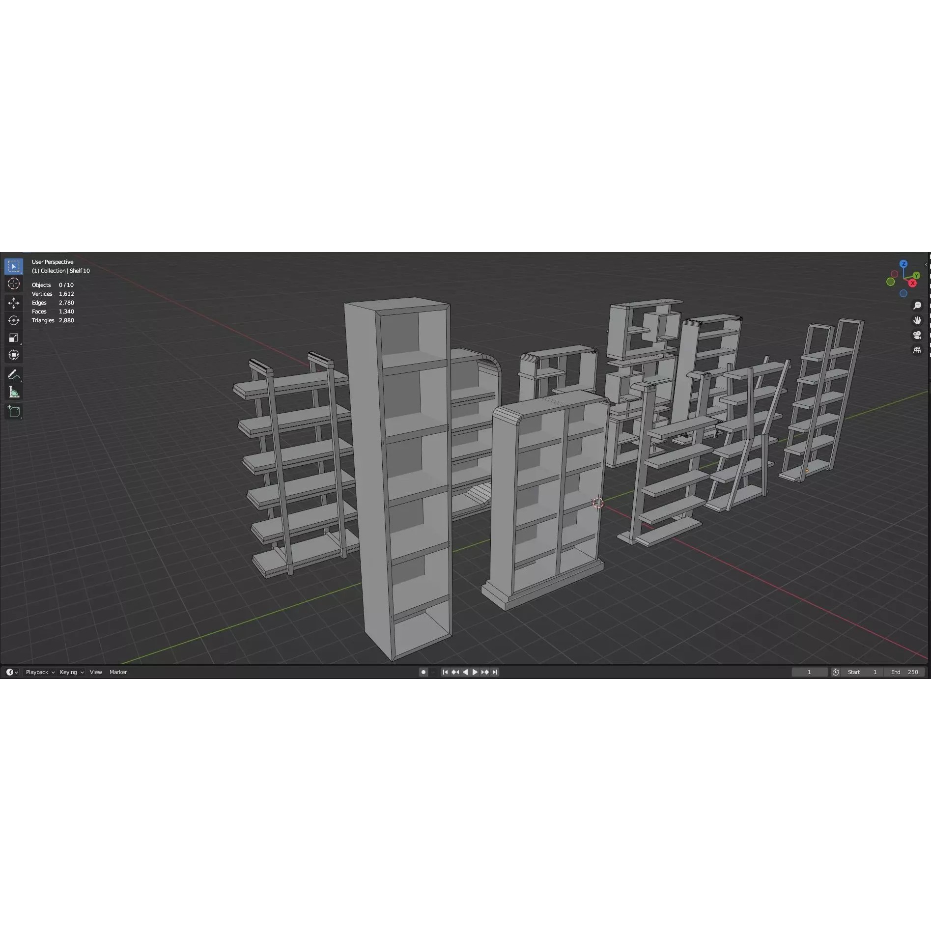 Bookshelf-Bunk Bed-Trolley Combo Pack - Low-Poly Game-Ready 3D Model - View 39