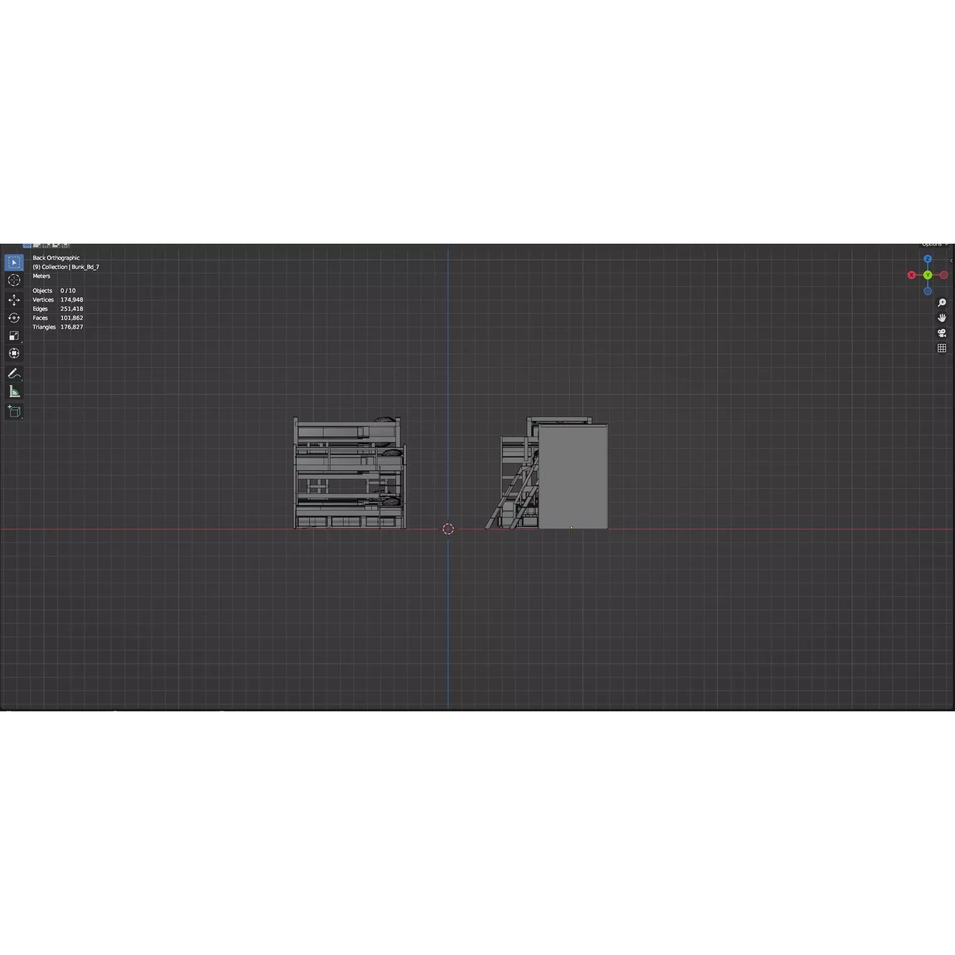 Bookshelf-Bunk Bed-Trolley Combo Pack - Low-Poly Game-Ready 3D Model - View 42