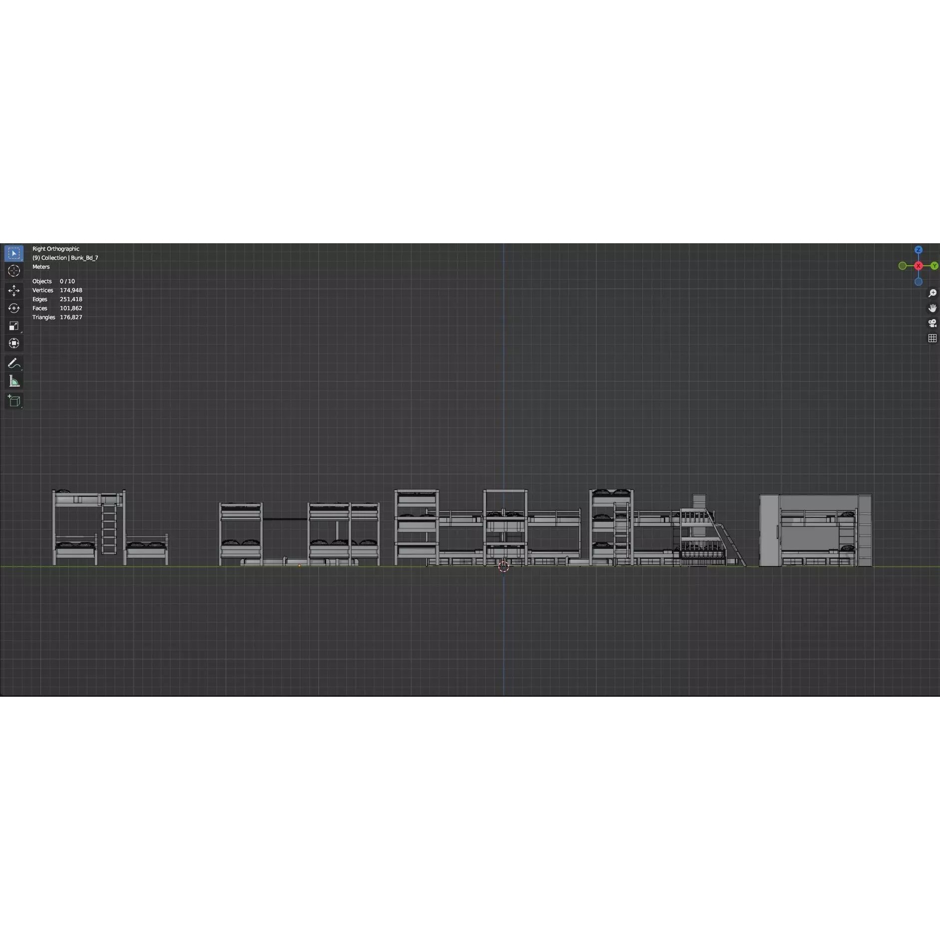 Bookshelf-Bunk Bed-Trolley Combo Pack - Low-Poly Game-Ready 3D Model - View 43