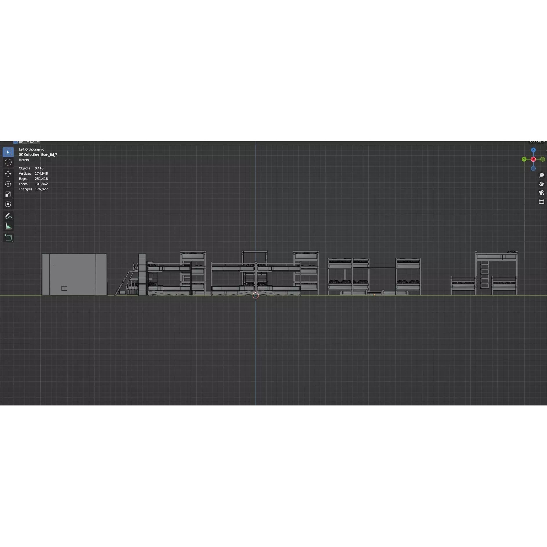 Bookshelf-Bunk Bed-Trolley Combo Pack - Low-Poly Game-Ready 3D Model - View 44