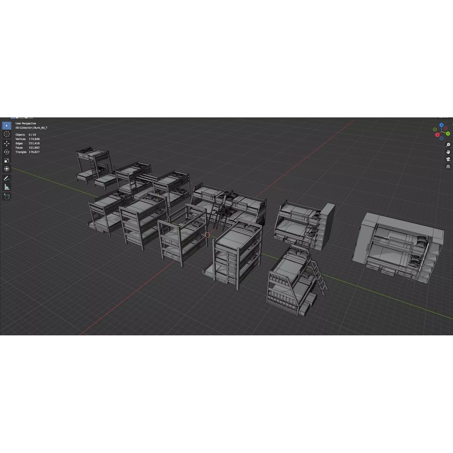 Bookshelf-Bunk Bed-Trolley Combo Pack - Low-Poly Game-Ready 3D Model - View 45