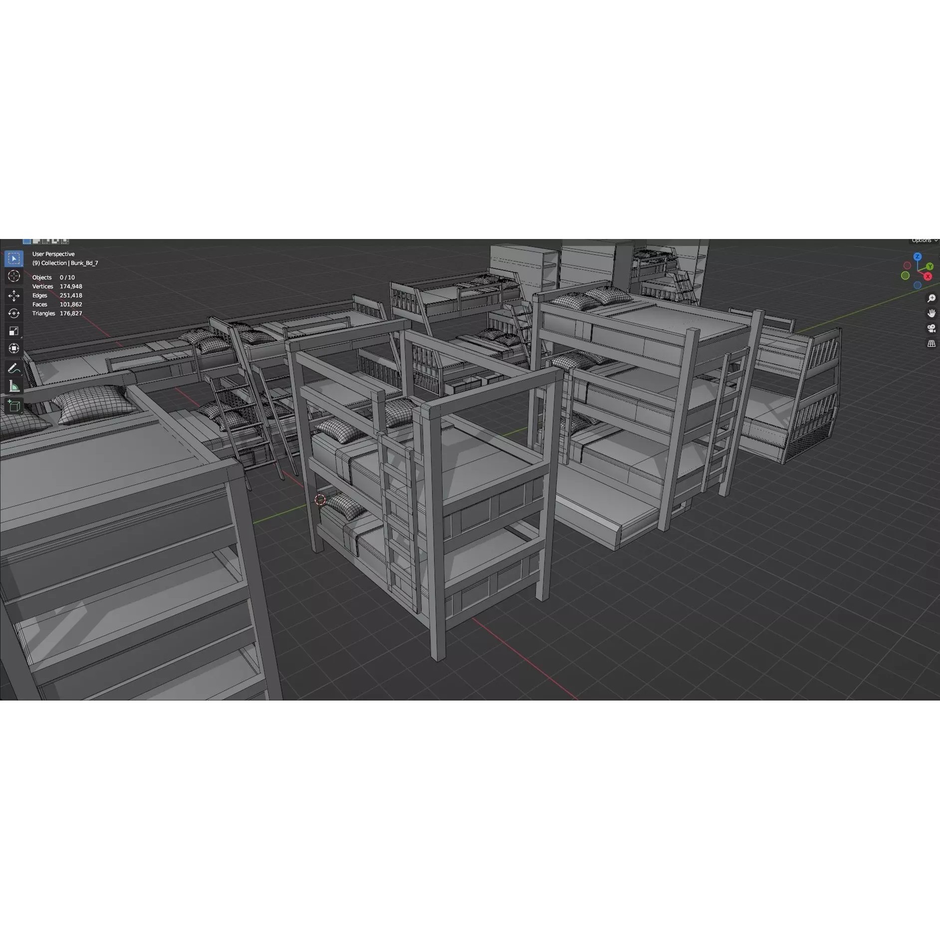 Bookshelf-Bunk Bed-Trolley Combo Pack - Low-Poly Game-Ready 3D Model - View 46