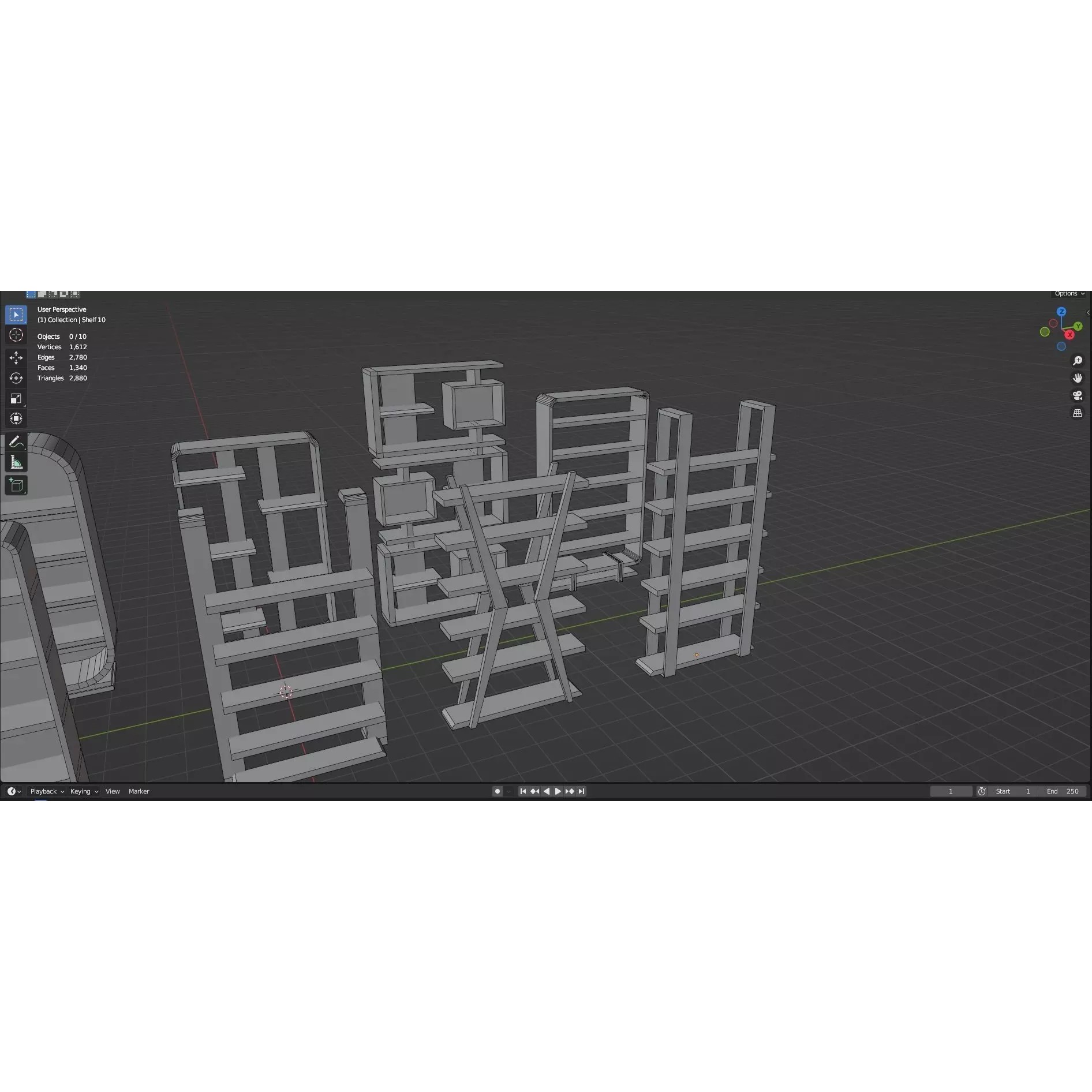 Bookshelf-Bunk Bed-Trolley Combo Pack - Low-Poly Game-Ready 3D Model - View 47