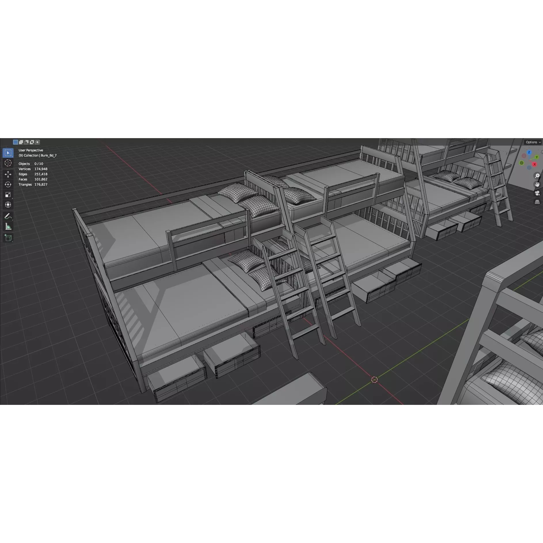 Bookshelf-Bunk Bed-Trolley Combo Pack - Low-Poly Game-Ready 3D Model - View 48